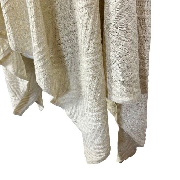 Calvin Klein Womens Wrap Poncho Open Cardigan Herringbone Ivory Gold Sweater O/S - Picture 12 of 16